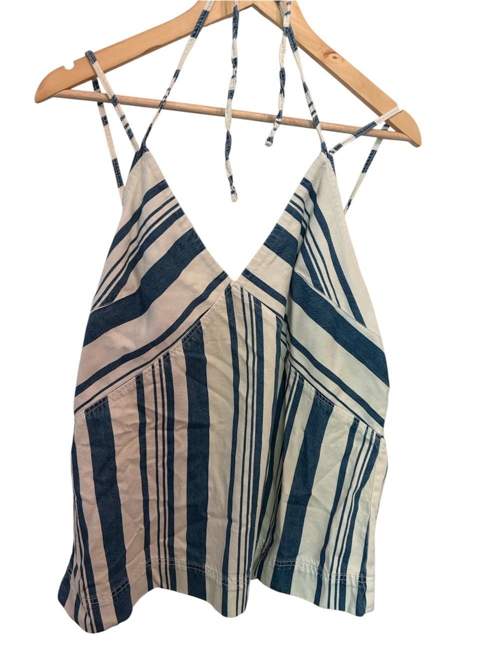 Universal Thread Navy and Cream Striped V-Neck Tie-Strap Camisole